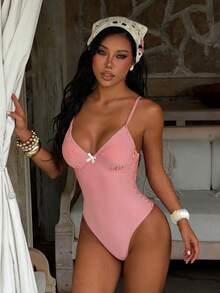 Swim Mod Áo tắm liền thân có gọng, sọc đỏ trắng dễ thương, thích hợp cho kỳ nghỉ xuân/hè 2022, đi biển. - Màu be - Xem 4