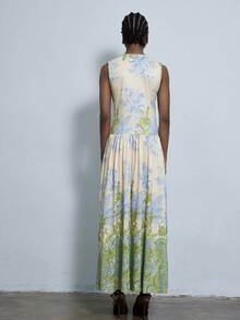 Aveloria Modichic Elegant French Romantic Vintage Fashion Casual Long Fitted Bodycon Colorblock Floral Print Sleeveless Flared Maxi Dress/Floral Placement - Multicolor - View 2