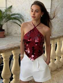 Aloruh Áo hở lưng gợi cảm đính sequin dành cho nữ, áo mùa hè đi biển, áo đi nghỉ mát, áo phong cách boho nhiệt đới, trang phục đi xem hòa nhạc, lễ hội âm nhạc, nhạc đồng quê, Ibiza, Nashville, trang phục miền Tây, phong cách boho đường phố, phong cách nhiệt đới, gyaru miền Tây, áo mùa hè dễ thương. - Màu Đỏ Sâu - Xem 6