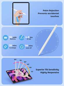 Teckwe Stylus Pen, Touch Screens, High Sensitivity & Precision Capacitive Stylus With 2 Replaceable Nibs, USB-C Fast Charging, Palm Rejection & Tilt Sensitivity - Multicolor - View 5