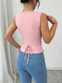 Selianne Women's Pink Button Decor Sleeveless Fashion Tank Top - Pink - View 2