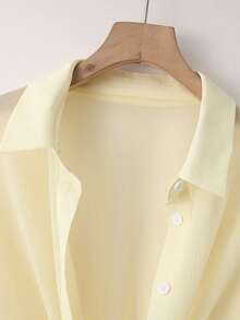 Resyla New Bat Wing Cardigan Short Casual Chiffon Shawl Collar Solid Color Blouse For Women - Yellow - View 4