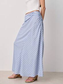 Nöista 蓝色条纹长裙，侧边饰有打结。适合夏季、海滩、休闲、复活节、春季、假日、度假等场合。 - 藍色 - 查看 1