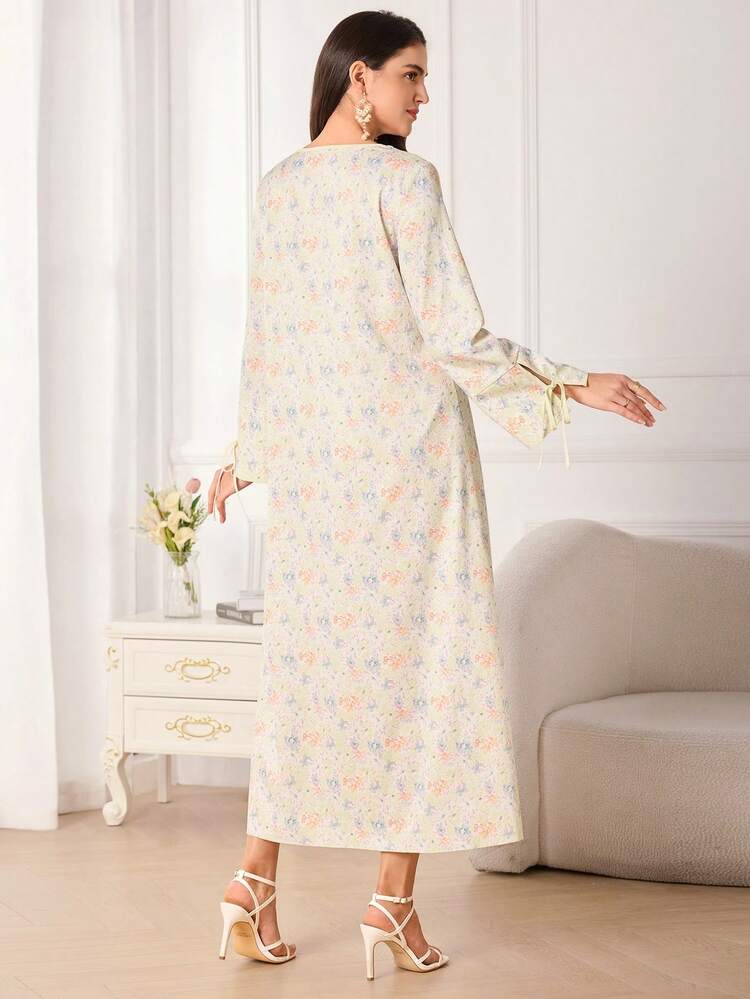 Yasmyna Vestido largo de manga larga con estampado floral holgado, dulce y versátil para mujeres - Amarillo - Añade 2