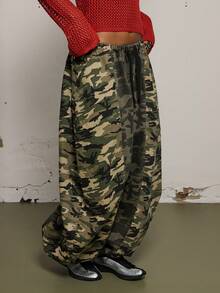COUREZ 低腰宽松灯笼裤，拼接迷彩面料/Y2K春季女装街头风外出穿搭休闲夏季穿搭外出裤音乐节穿搭夏季裤装 - 彩色 - 查看 5