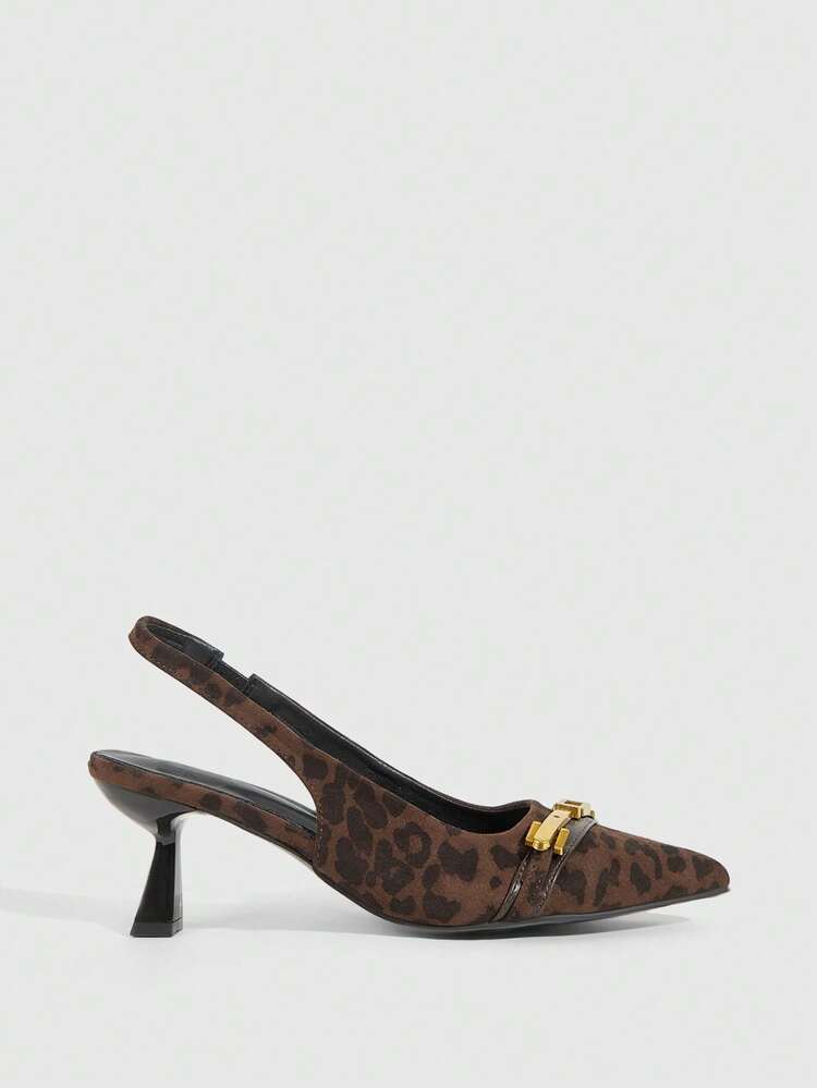 CUCCOO SZL Leopard Print Metal Decor Fashionable Sexy Women High Heels