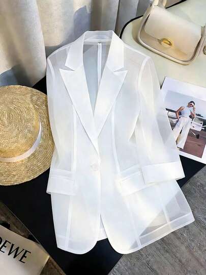 GlowEve Women's Solid Color Minimalist Casual Long Sleeve Thin Blazer