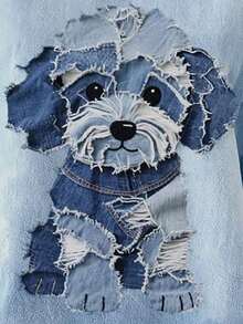 EMERY ROSE Women's Casual Dog Graphic T-Shirt, Denim Effect, Summer - Multicolor - View 3