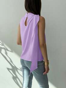 Aloruh Blusa tejida con pliegues en H sin mangas de estilo minimalista y de uso diario, color blanco, para primavera/verano - Morado Violeta - Ver 2