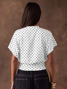 SHEIN BAE Women's Polka Dot Fitted Short Sleeve Fashionable Cropped Summer T-Shirt - White - View 2