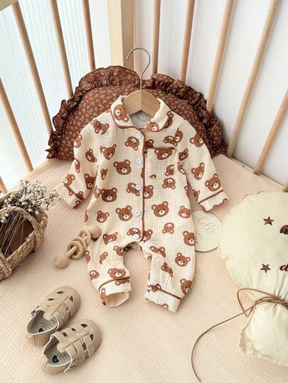 新生女宝宝休闲可爱卡通图案撞色长袖连体衣