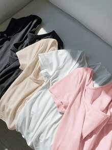 Comfortcana 4pcs/Set Plus Size Summer Square Neck Fitted T-Shirts Summer Tops Women Square Neck Tops Simple Tops - Multicolor - View 6