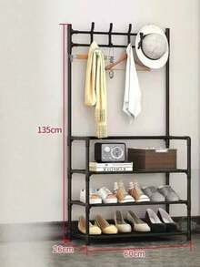 1pc Entry Coat Rack, 23.62" Wide Entryway Shoe Rack, Free Standing Clothes Hanger With 4/5 Tier Storage Shelves And 8 Double Hooks, Organizer For Living Room, Bathroom, Hallway (Self-Assembly Required) - Multicolor - View 16