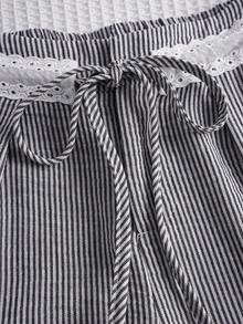 Sweetra Quần ống đứng kẻ sọc đen kiểu Pháp thanh lịch, cạp quần thời trang điểm điểm ren, đa năng cho cả công sở và thường ngày, thích hợp cho mùa xuân/hè. - Đen và trắng - Xem 3