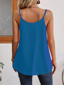 SHEIN LUNE Áo camisole nữ màu trơn dáng rộng xếp ly thường ngày - Màu xanh lam - Xem 2
