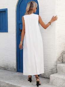 Silhoulove Women's Solid Color Casual Loose Sleeveless Dress, Suitable For Vacation - White - View 2