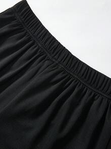 SHEIN Bolty 1 件装青少年男童图案抽绳腰网眼短裤，适合上学、春季穿着、青少年男童服装、青少年男童外套、春季返校季 - 黑色 - 查看 6