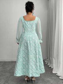 Elenzga Đầm dài tay dáng chữ A bằng chiffon họa tiết jacquard thanh lịch dành cho phụ nữ cỡ lớn, thích hợp cho mùa thu sớm, dành cho nữ. - Màu xanh Bạc hà - Xem 2