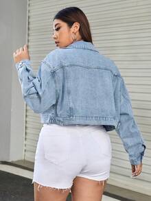 SHEIN EZwear 加碼洗水長袖牛仔外套 - 淺色水洗藍 - 查看 1