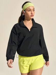 SHEIN In My Nature Women's Lightweight Loose Outdoor Windbreaker Jacket, Water-Resistant - Black - View 1