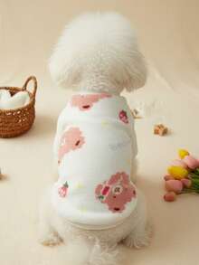 PETSIN 1件粉色熊头草莓印花宠物服，秋冬季加厚保暖法兰绒宠物衣服 - 白色 - 查看 2