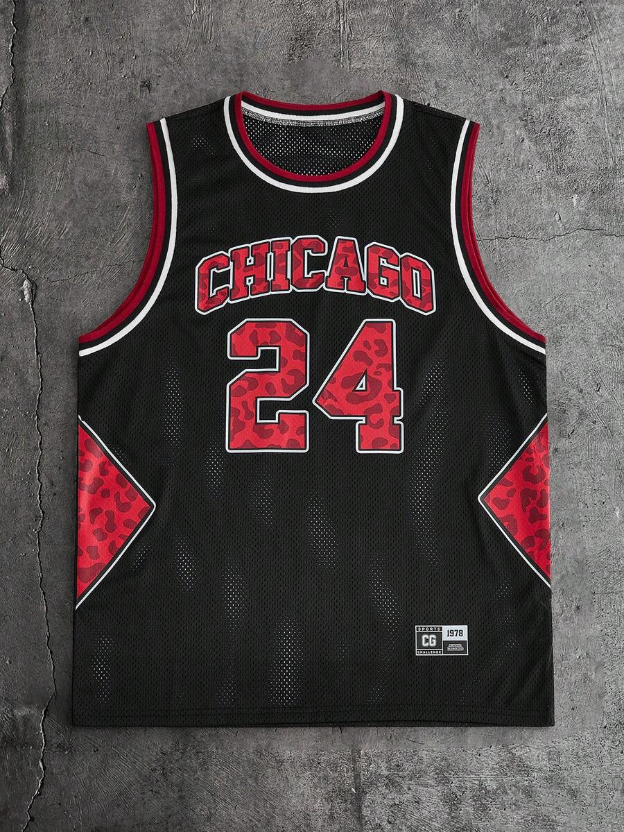 AXEPEAK Men's Casual Leopard Print Letter & Number Graphic Tank Top, Summer - Black - View 1