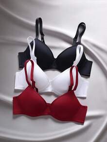 EmpressEnvy 3 件套女士纯色日常无钢圈文胸（豆沙色、深灰色、杏色） - 彩色 - 查看 5