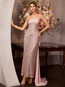 MOTF Soiréza 春夏高端褶皱无肩带鸡尾酒裙 - 香檳色 - 查看 9