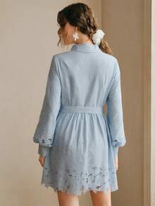 Anewsta Women's Hollow Out Embroidery Mini Dress, Fashionable For Valentine's Day, Women's Day, Mother's Day, Birthday, Date Night, Vacation - Blue - View 4