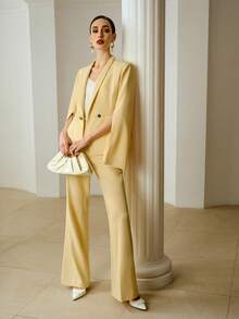 ZEYLAH Women's Elegant Pleated Blazer, High-End Stand Collar Jacket, Spring/Summer - Yellow - View 3