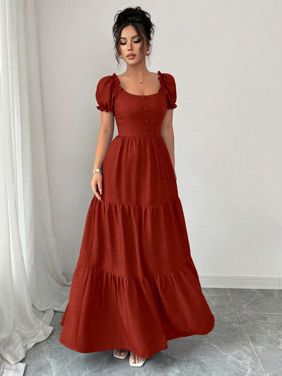 Elenzga Váy dài nữ - Màu Cam cháy - Xem 1