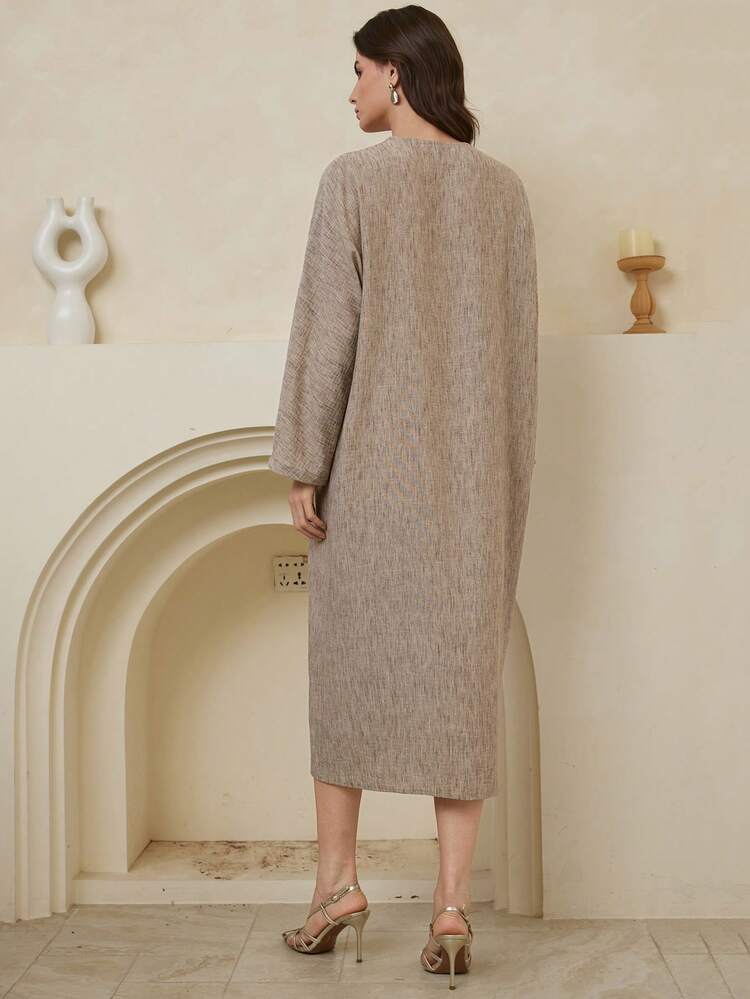 Gold Color Block Loose Midi Dress For Women Sundress