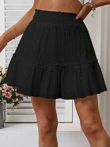 Breezaya 荷叶边褶皱细节荷叶边裙摆半身裙度假沙滩装女装 - 黑色 - 查看 5