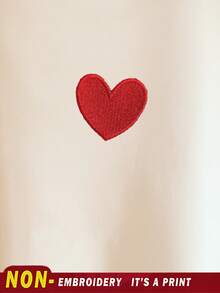 Resyla White Round Neck Tight-Fitting Tank Top With Red Heart Print On Front - White - View 3