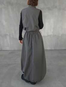 FRIFUL 2pcs Women's Cargo Style Vest Jacket And Skirt Set - Dark Grey - View 10