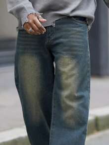 Heavens Edit 男士休闲复古宽松牛仔裤，适合所有季节 - 深色水洗藍 - 查看 7