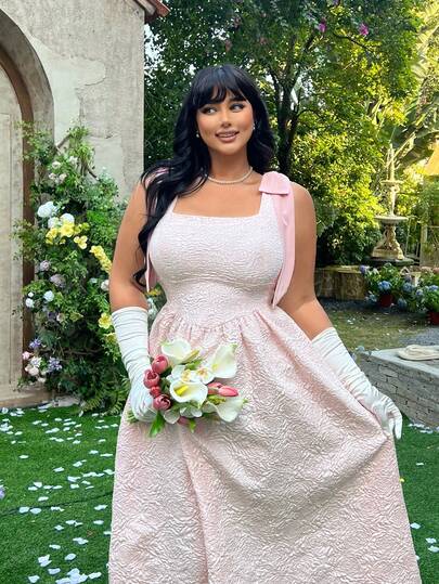 Lyrianda Plus Size French Jacquard Bow Dress, Spring/Summer