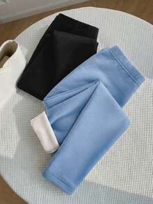 SHEIN Pantalones escolares informales de color liso para niña joven y elegante - Azul - Ver 2