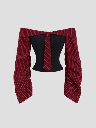 Sweetra Gothic Style Asymmetrical Ruffle Long Sleeve Off-Shoulder Sexy Slim Fit Party Blouse For Women, Autumn