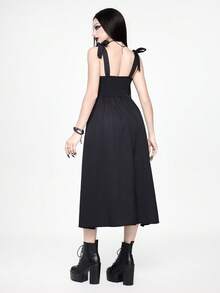 ROMWE Women's Mysterious Gothic Plant Palm Vine Print Sleeveless Dress - Black - View 3