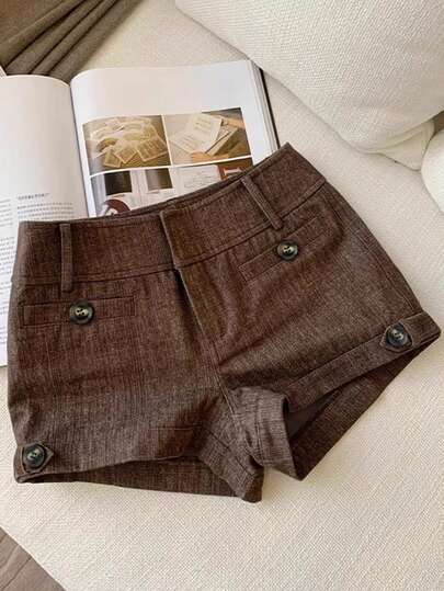 Resyla Women's Summer Fashion British Style Button Decorated Shorts