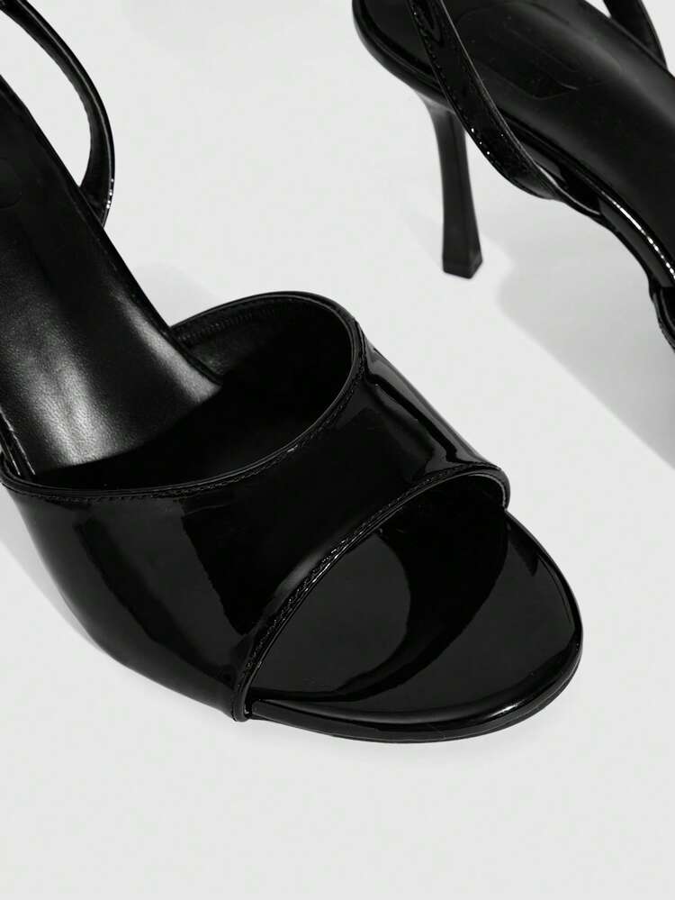 CUCCOO SZL Women's Shoes Fashion Round Toe Black Patent Leather Sexy Elegant Evening Party Style Fine Heel High Heel Sandals Prom Heels