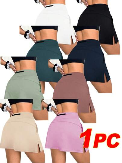Dewbera SHEIN Women's Versatile Summer Sports Skirt With Built-In Shorts – Back Waist Pocket And Phone Pocket, Running & Workout Skort