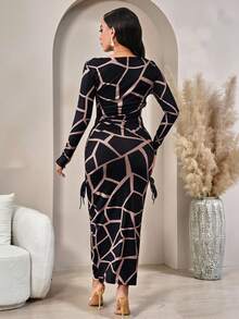 SHEIN Lady Leoparden-Muster Slim Fit Langarm Bootkragen Damenkleid, elegantes und exquisites Damenkleid - Verschiedenfarbig - Übersicht 2