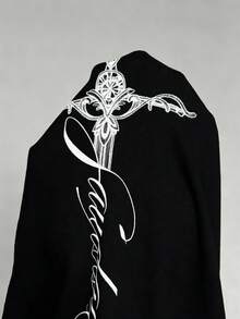 StreetHx 女士收腰修身白色长袖T恤，波浪字体印花，街头风Y2K复古图案，秋冬款 - 黑色 - 查看 6