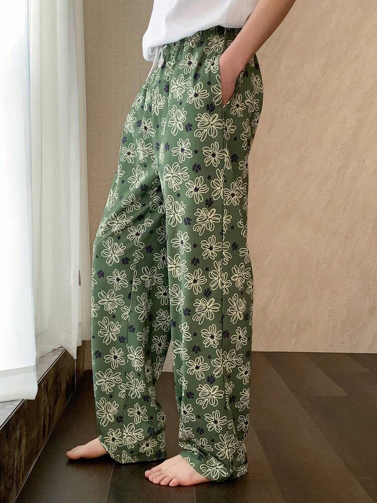 Spring Multi-Color Floral Print Elastic Waist Long Men's Lounge Pants