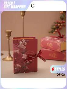 5/10Pcs Book Shape Gift Box With Ribbon Paperboard Candy Chocolate Present Packaging Box For Party, Wedding, Birthday, Valentine's Day, Valentines Wedding, Birthday - Multicolor - View 10