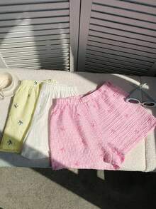 Comfortcana 3pcs Women Elastic Waist Button Design Casual Loose Shorts Set - Multicolor - View 5