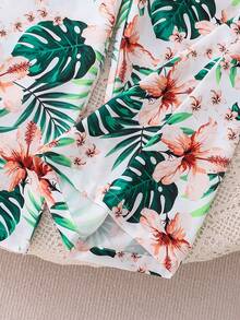 SHEIN Explorewe Bộ đồ đi nghỉ mát cho bé gái, áo hai dây xếp tầng kết hợp quần ống rộng in hoa, thanh lịch, phù hợp cho đi chơi hàng ngày, đi biển và chụp ảnh. - màu xanh lá - Xem 5