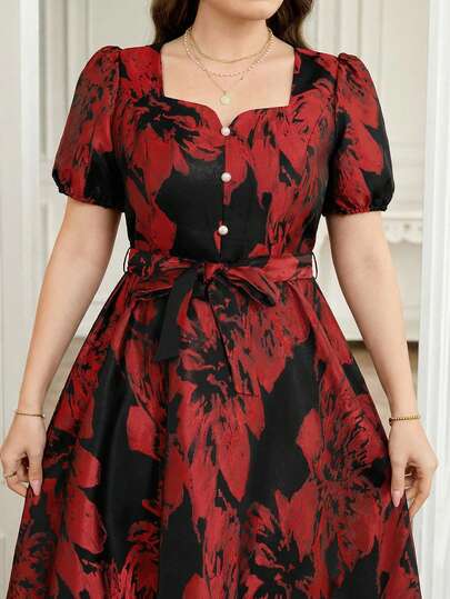 Reflora Plus Size Women Floral Jacquard Puff Sleeve Button Design Elegant Dress Chinese Dress Wedding Guest Dress For Women Wedding Party Dress Birthday Dresses For Women Birthday Outfits For Women Al-Adha Bohemain Romantic Party Glamorous Carnival Costume Carnival Women Look 2026 Women Carnival Costume Carnival Outfit Carnival Costume For Women Women's Carnival Costume Spring Outfits For Women Spring Outfit Women Spring Break Outfits Summer Outfits For Women Summer Clothes Summer Vacation Outfits Summer Outfits For Woman Summer Clothes Women Floral Dress Floral Dresses For Women Flower